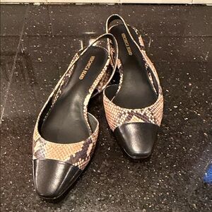 Veronica Beard Snake-Print Slingback Flats in Black and Beige